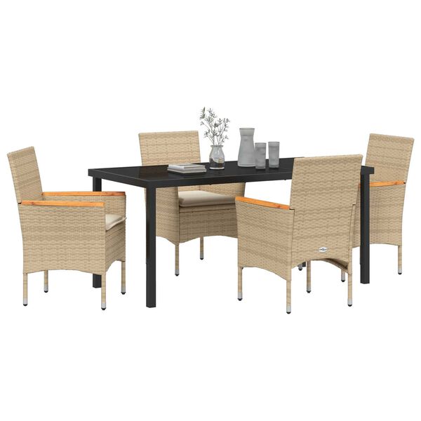 vidaXL Set da Pranzo per Giardino con cuscino 5 pcs Beige polyrattan