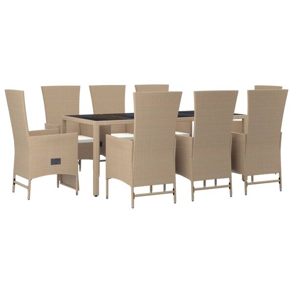 vidaXL Set da Pranzo da Giardino 9 pz con Cuscini Beige in Polyrattan