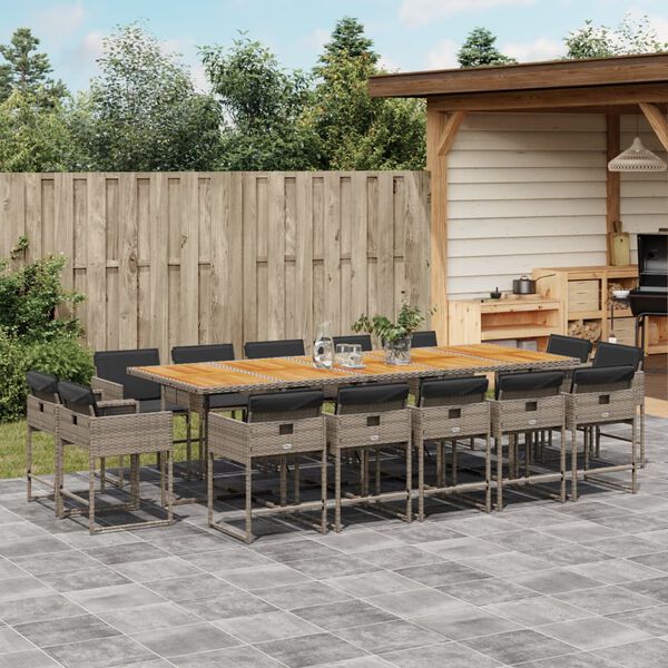 vidaXL Set da Pranzo da Giardino 15 pz con Cuscini Grigio Polyrattan
