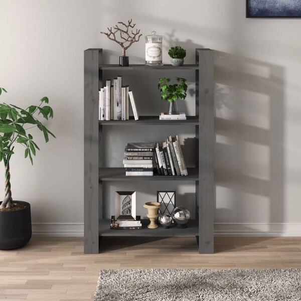 vidaXL Libreria/Divisorio Grigio 80x35x125 cm Legno Massello di Pino