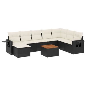 vidaXL Set Divani da Giardino 9 pz con Cuscini Nero in Polyrattan