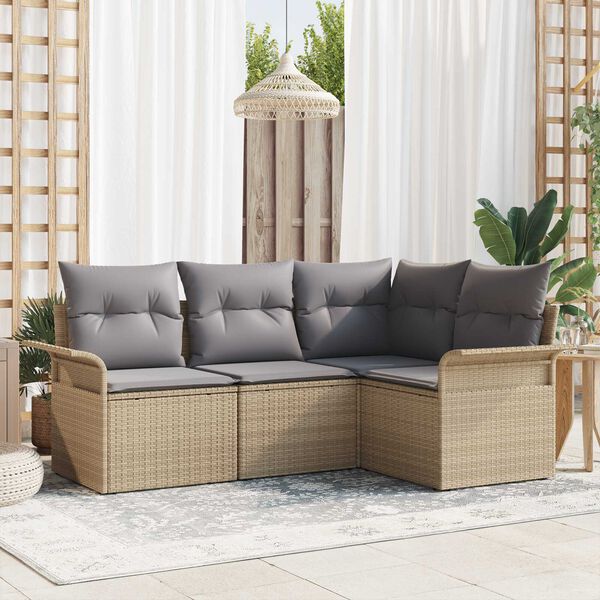 vidaXL Set Divano da Giardino con cuscino 4 pcs Beige polyrattan