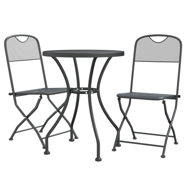 vidaXL Set da Pranzo per Giardino 3pz Rete Metallica Espansa Antracite