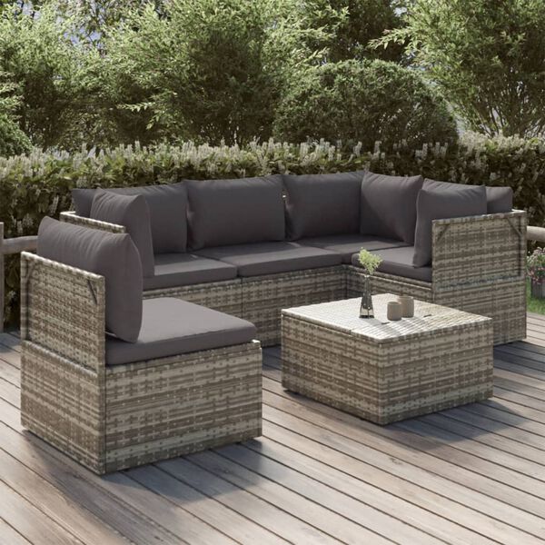 vidaXL Set Divani da Giardino 6 pz con Cuscini in Polyrattan Grigio