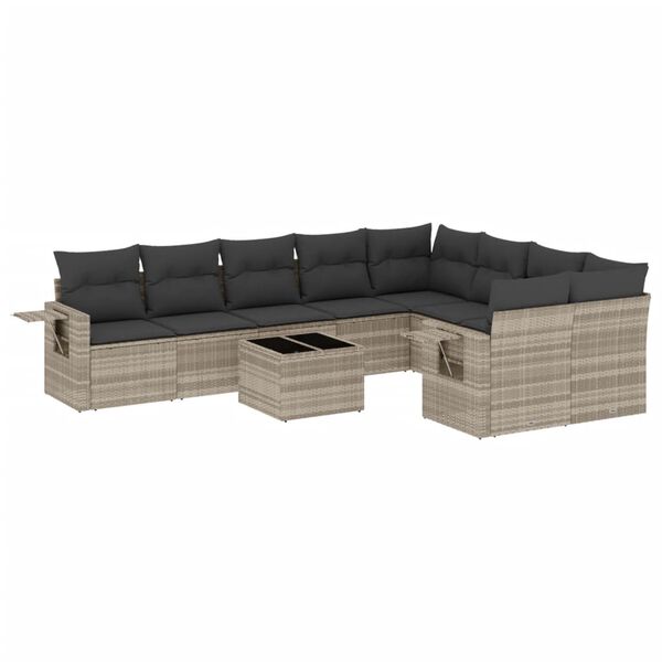 vidaXL Set Divano Giardino 10 pz con Cuscini Grigio Chiaro Polyrattan