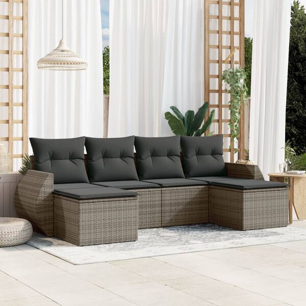 vidaXL Set Divano da Giardino 6 pz con Cuscini Grigio in Polyrattan