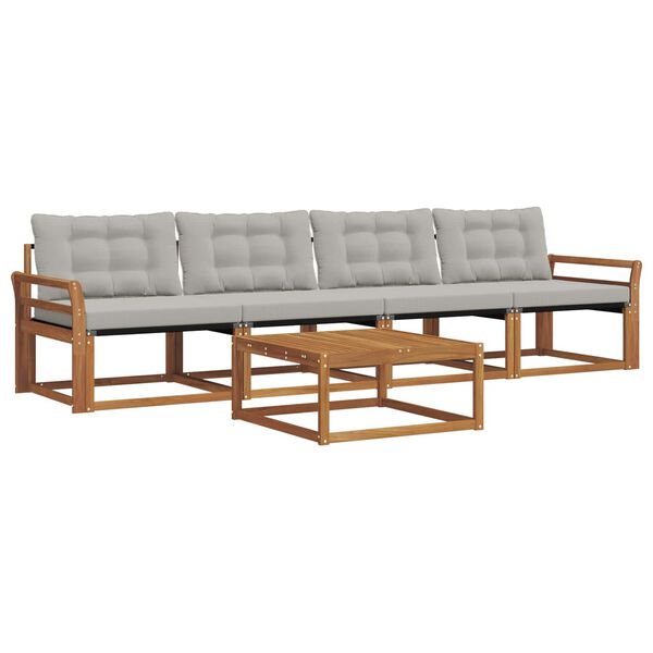 vidaXL Set di divani da esterno 5 pcs Grigio Naturale e Chiaro
