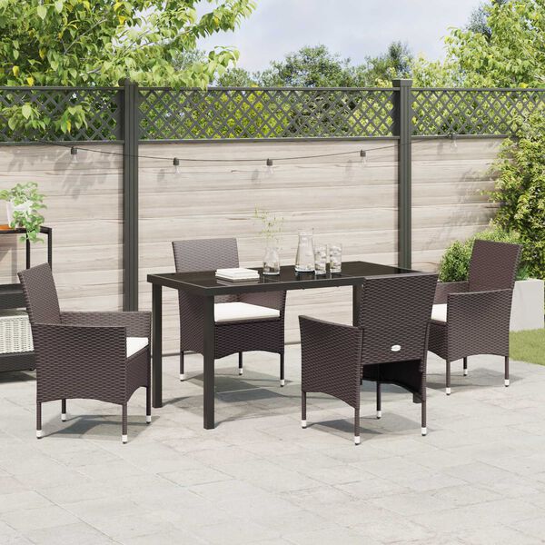 vidaXL Set da Pranzo per Giardino con cuscino 5 pcs Marrone polyrattan