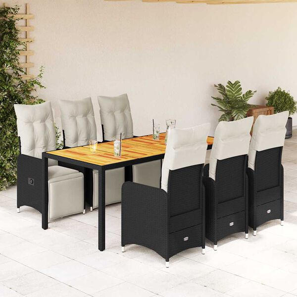vidaXL Set da Bistr&ograve; da Giardino 7 pz con Cuscini Nero in Polyrattan