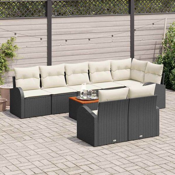 vidaXL Set Divano da Giardino con cuscino 9 pcs Nero polyrattan
