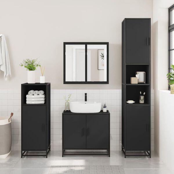 vidaXL Armadietto Specchio da Bagno Nero 65x20x60 cm Legno Multistrato