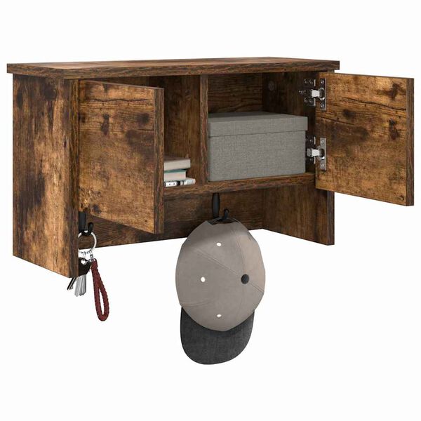 vidaXL Appendiabiti a muro con lo scaffale Rovere fum&eacute; 50 x 20 x 30 cm