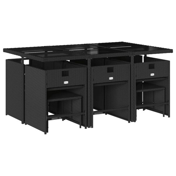 vidaXL Set da Pranzo da Giardino 11 pz con Cuscini in Polyrattan Nero