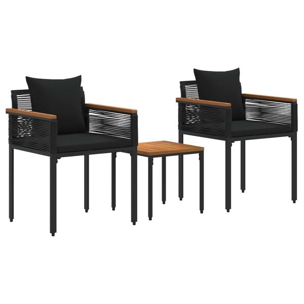 vidaXL Set di Mobili da Esterno con cuscino 3 pcs Nero Rattan in PE