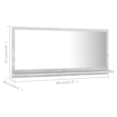 vidaXL Specchio da Bagno Grigio Cemento 80x10,5x37cm Legno Multistrato