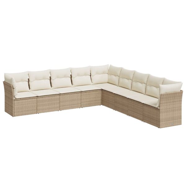 vidaXL Set Divano da Giardino 9 pz con Cuscini Beige in Polyrattan