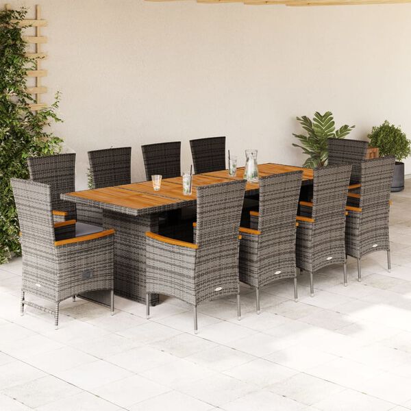 vidaXL Set da Pranzo da Giardino 11pz con Cuscini in Polyrattan Grigio