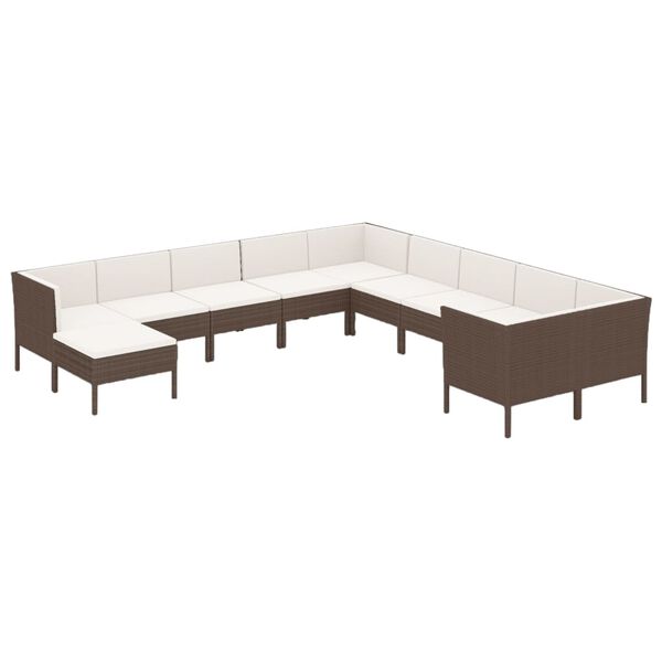 vidaXL Set Divani da Giardino 11 pz con Cuscini in Polyrattan Marrone