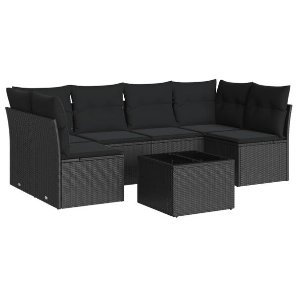 vidaXL Set Divani da Giardino con Cuscini 7pz Nero Polyrattan
