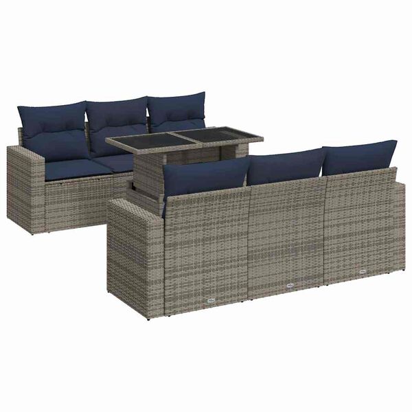 vidaXL Set Divani da Giardino 7pz con Cuscini Grigio Polyrattan Acacia