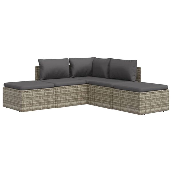vidaXL Set Divani da Giardino 5 pz con Cuscini in Polyrattan Grigio