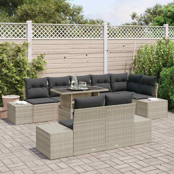 vidaXL Set Divano da Giardino 9 pcs Grigio chiaro Poly Rattan