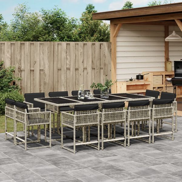 vidaXL Set da Pranzo da Giardino 13pz con Cuscini Grigio in Polyrattan