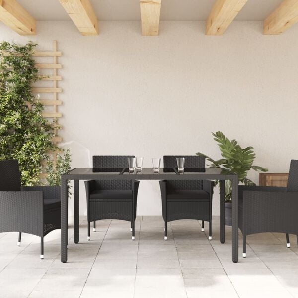 vidaXL Tavolo Giardino 150x90x75 cm Vetro Temperato e Polyrattan Nero
