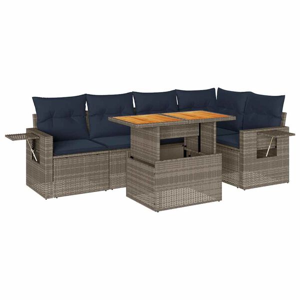 vidaXL Set Divano da Giardino 6 pz con Cuscini Grigio in Polyrattan