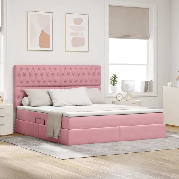 vidaXL Letto con contenitore e LED con led Rosa 180 x 200 cm Velluto