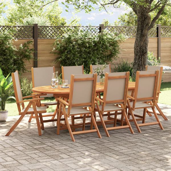 vidaXL Set Pranzo da Giardino 9pz Legno Massello di Acacia e Textilene