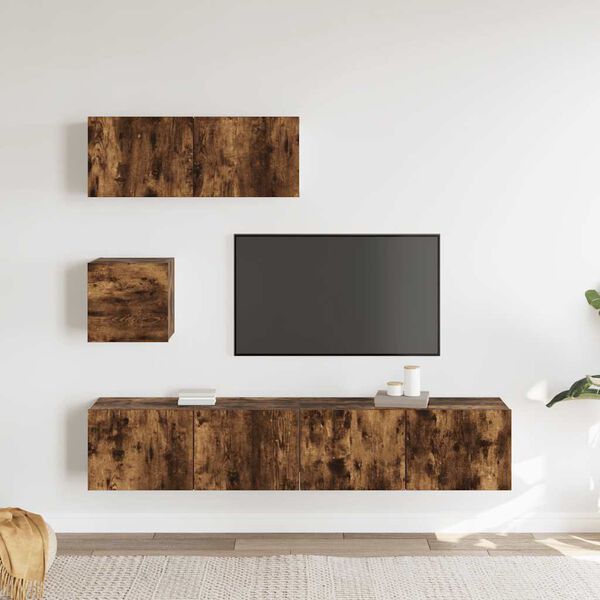 vidaXL Set di Mobili Porta TV 4 pz Rovere Fumo in Legno Multistrato