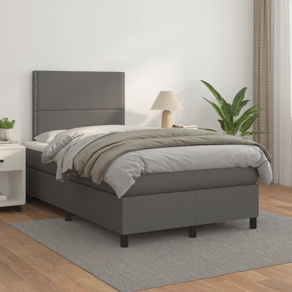 vidaXL Giroletto a Molle con Materasso Grigio 120x190 cm in Similpelle