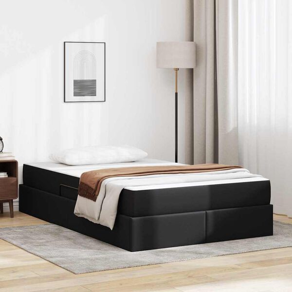 vidaXL Letto con contenitore e materasso 2 pcs Nero Pelle