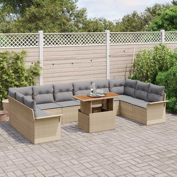 vidaXL Set Divano da Giardino 11 pcs Beige Poly Rattan