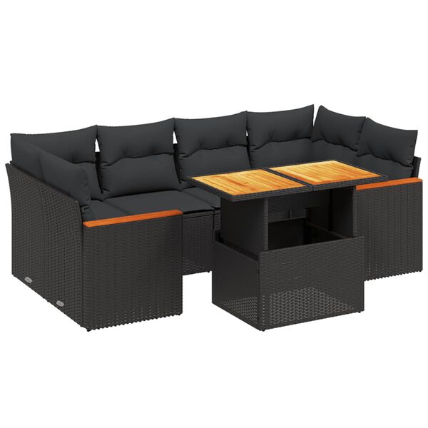 vidaXL Set Divani da Giardino con Cuscini 7pz Nero Polyrattan