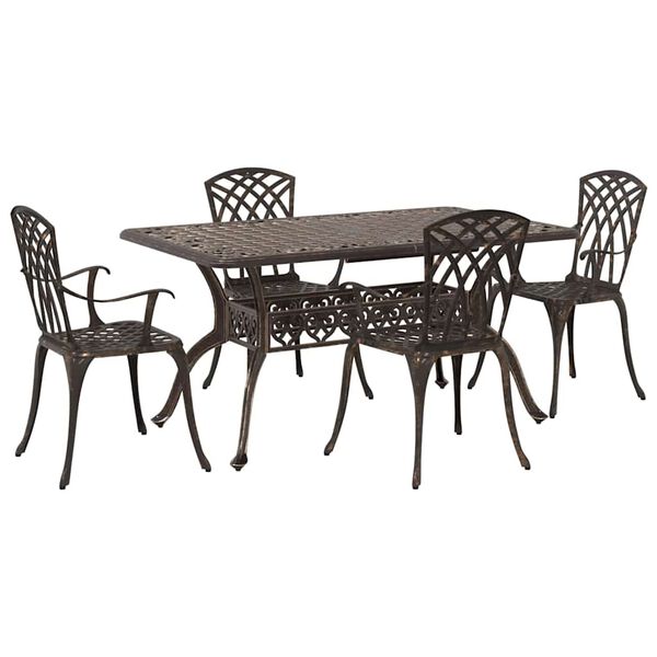 vidaXL Set da Pranzo per Giardino 5 pcs Bronzo Alluminio