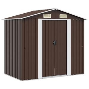 vidaXL Capanno Attrezzi da Giardino Marrone 204x132x186 cm in Acciaio