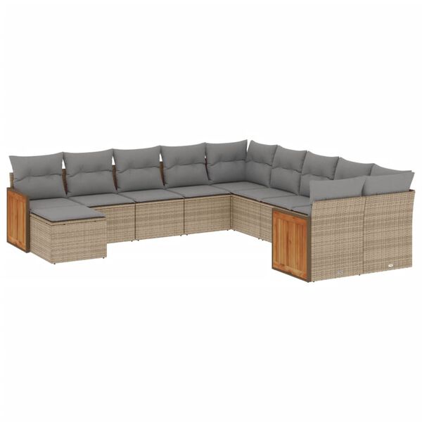 vidaXL Set Divani da Giardino 11 pz con Cuscini Beige in Polyrattan