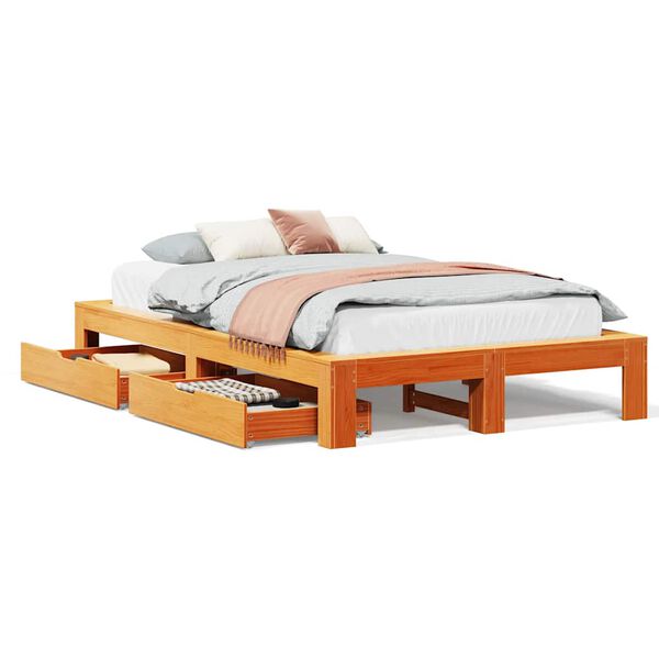 vidaXL Giroletto senza Materasso Marrone Cera 120x190 cm Legno di Pino