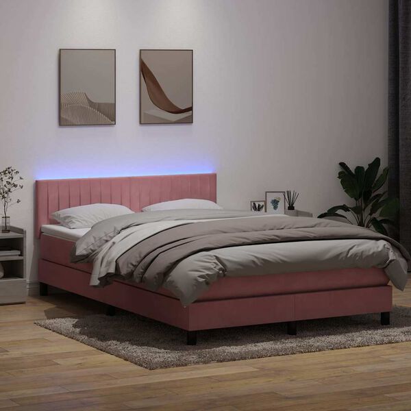 vidaXL Letto a Molle con Materasso e LED Rosa 160x210 cm in Velluto