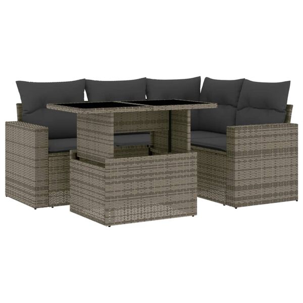 vidaXL Set Divano da Giardino 5 pz con Cuscini Grigio in Polyrattan