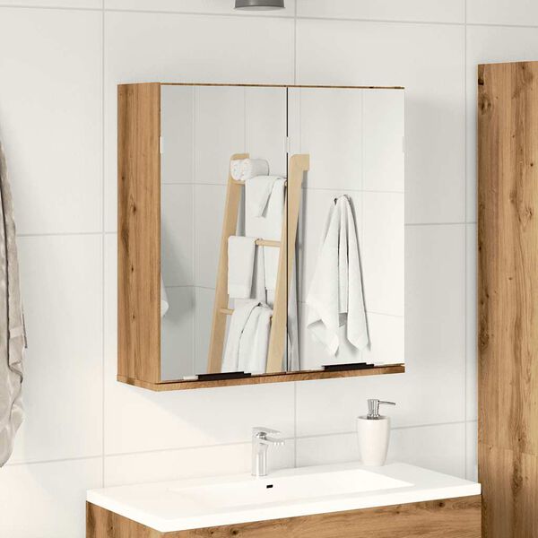 vidaXL Mobile da Bagno Specchio Rovere Artigianale Legno Multistrato