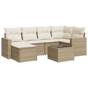 vidaXL Set Divani da Giardino 7 pz con Cuscini Beige in Polyrattan