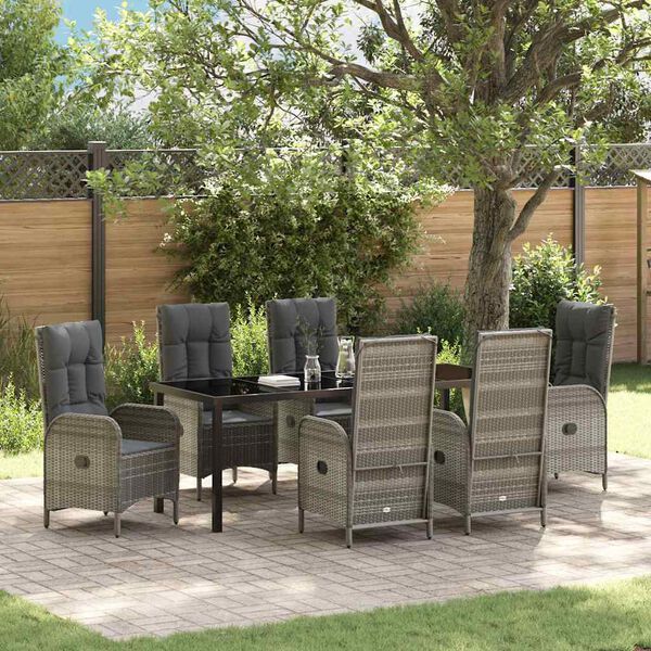 vidaXL Set da Pranzo per Giardino con cuscino 7 pcs Grigio polyrattan