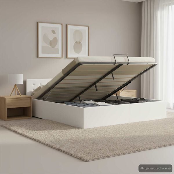 vidaXL Giroletto con Contenitore Idraulico Bianco Similpelle 160x200 cm