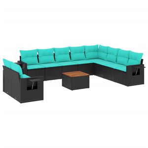 vidaXL Set Divani da Giardino 11 pz con Cuscini Nero in Polyrattan