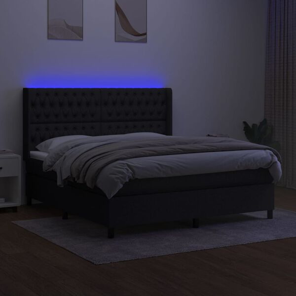 vidaXL Letto a Molle con Materasso e LED Nero 160x200 cm in Tessuto
