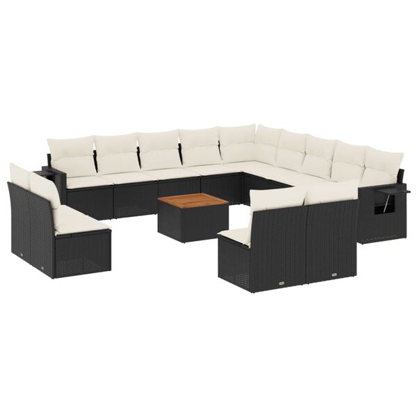 vidaXL Set Divani da Giardino 14pz con Cuscini in Polyrattan Nero