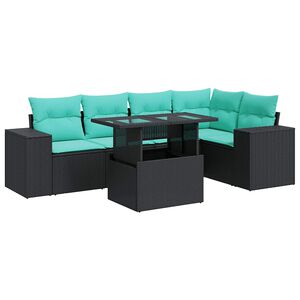 vidaXL Set Divani da Giardino 6 pz con Cuscini Nero Polyrattan Acacia